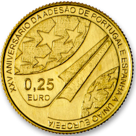 Portugália 1/4 € arany 2011 XXV. évfordulója. Portugália és Spanyolország csatlakozása