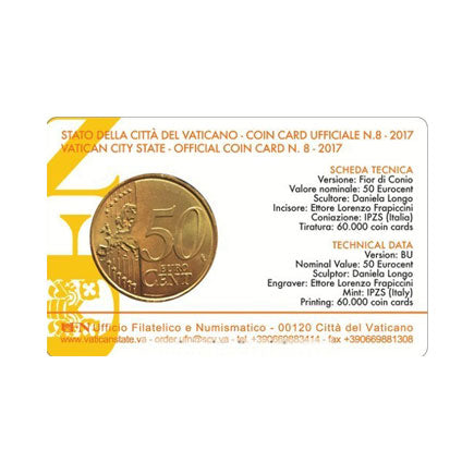 Vatikán 0,50 eurós érmekártya 2017